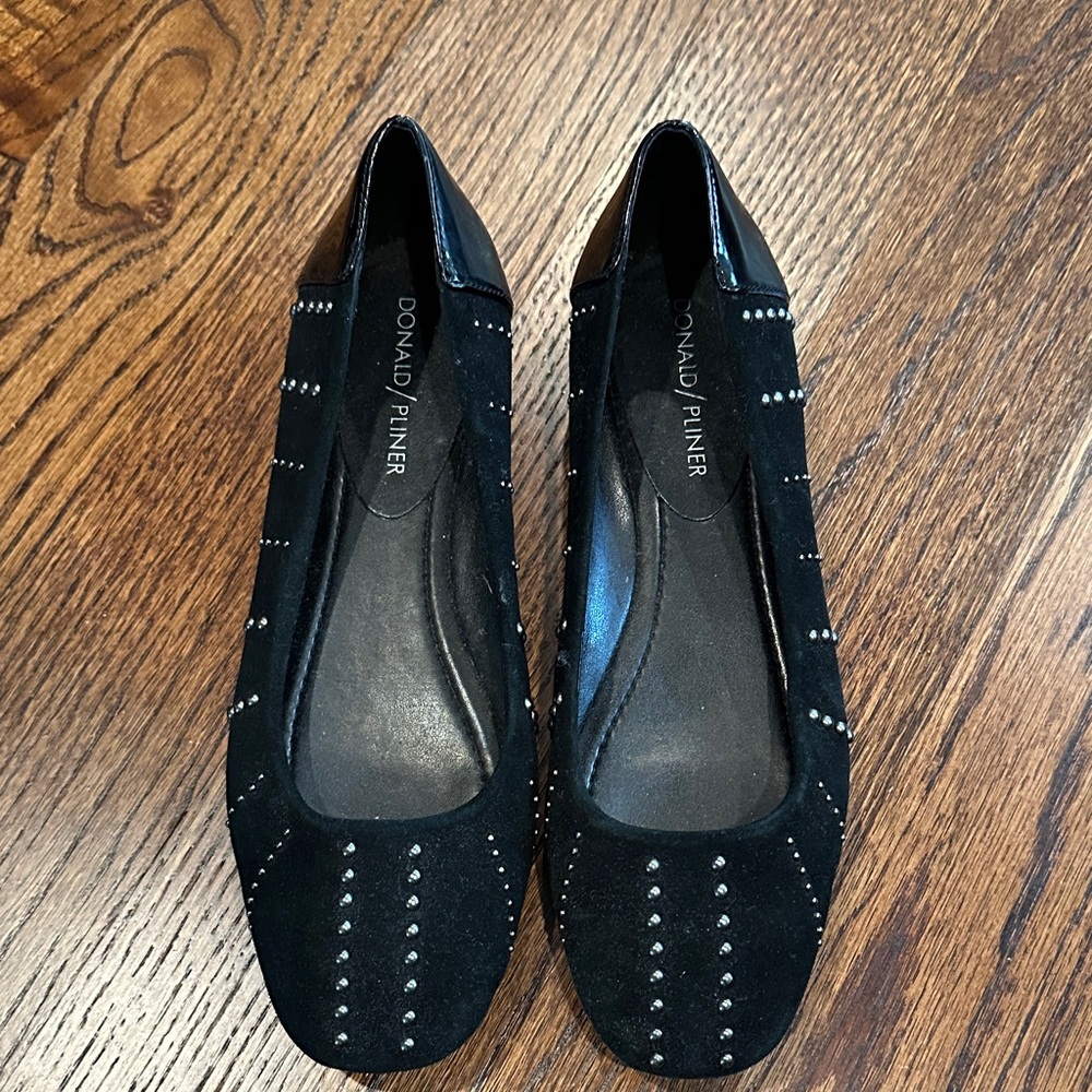 Donald J. Pliner Flats Suede & Patent Leather SilverStudded Flats-Women's Size6